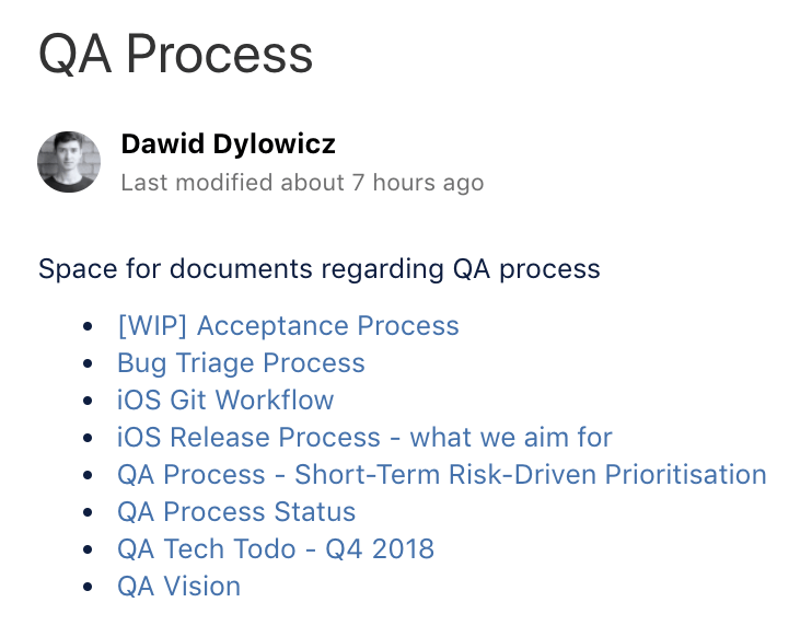 The current list of my documents about the QA process